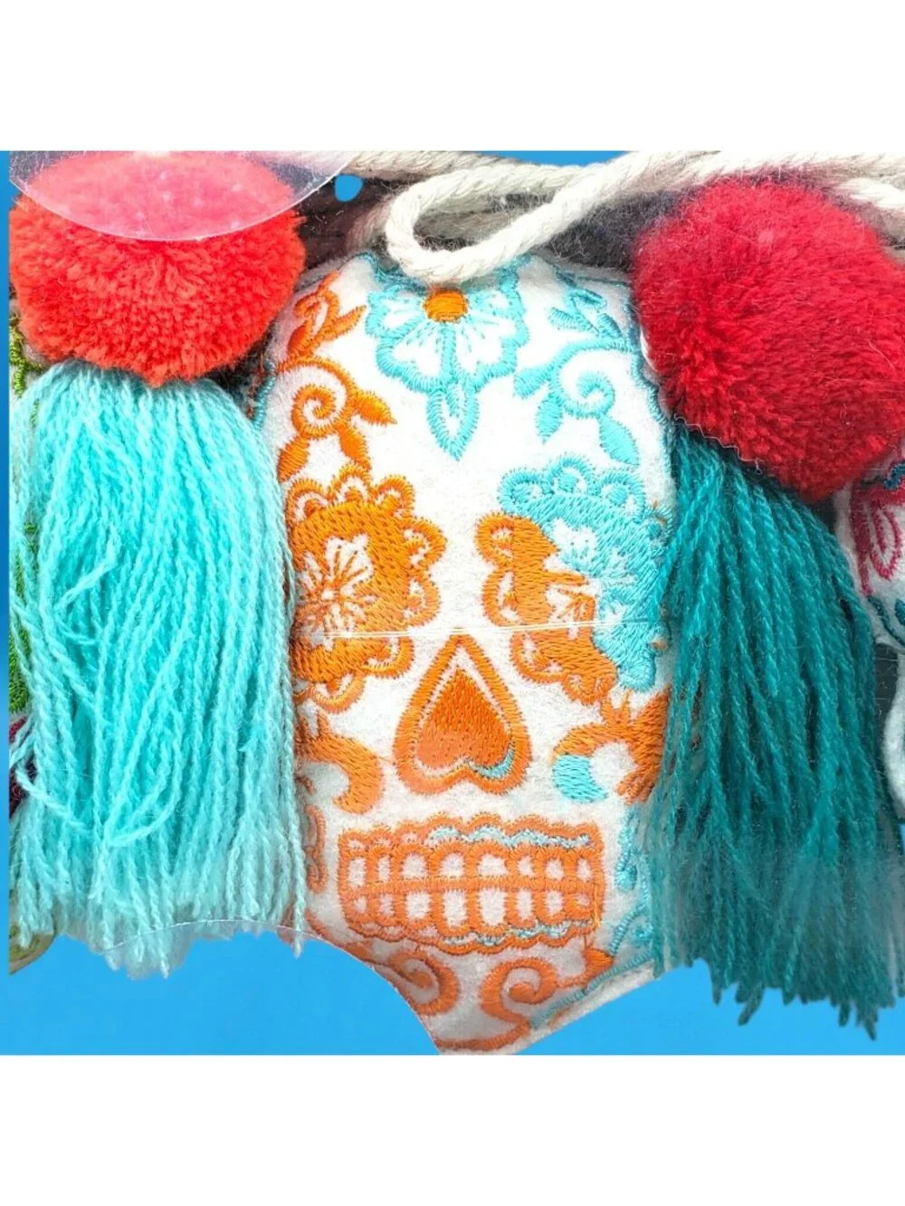 Sugar Skull Garland Day of the Dead Poms Poms Tassels Halloween Banner 7ft